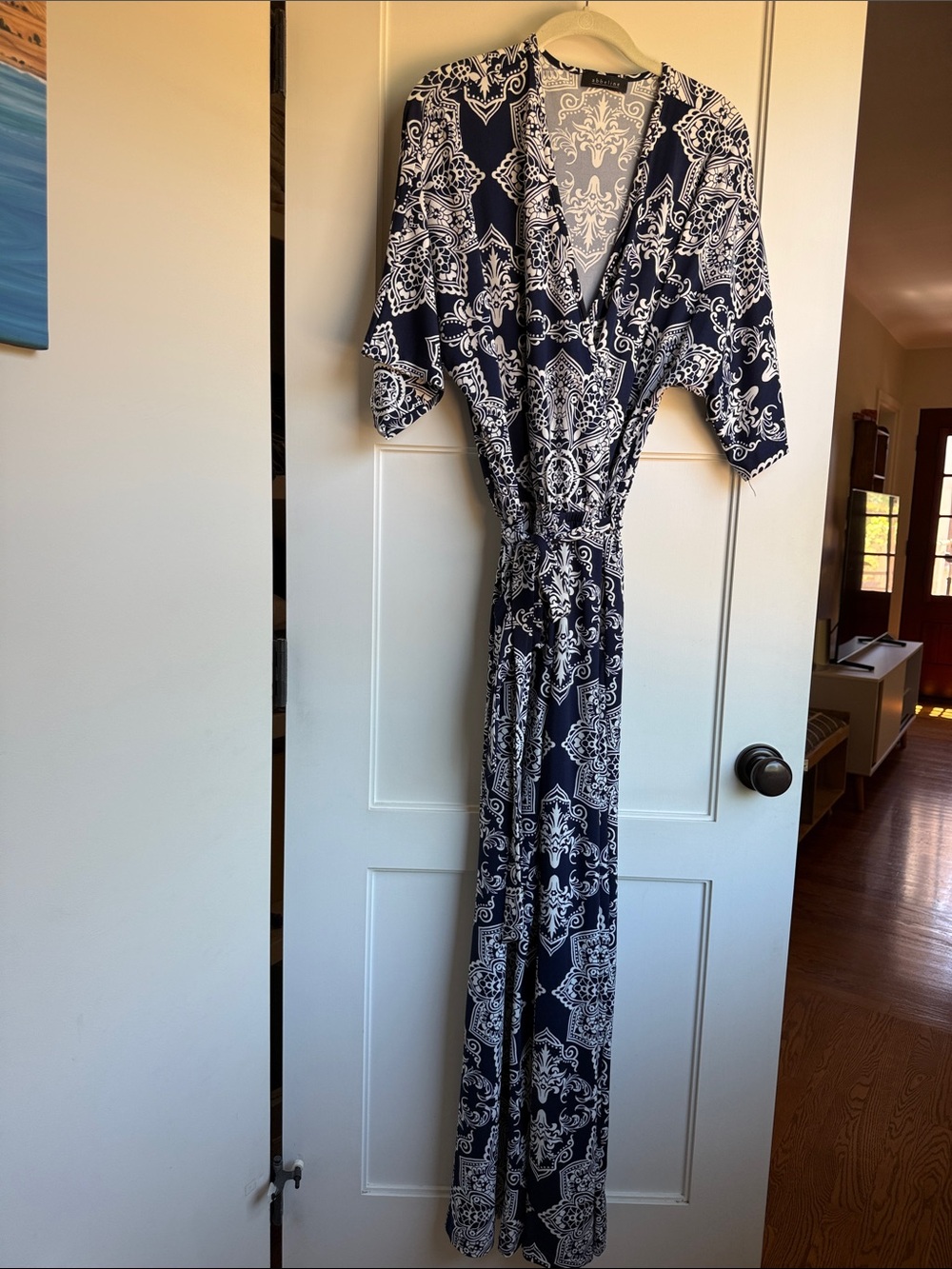 Abbeline Navy and White Printed Wrap Jumpsuit